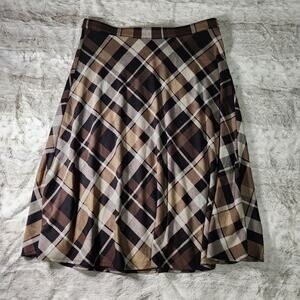 Laura Scott Brown Plaid Knee Length Skirt Size  M